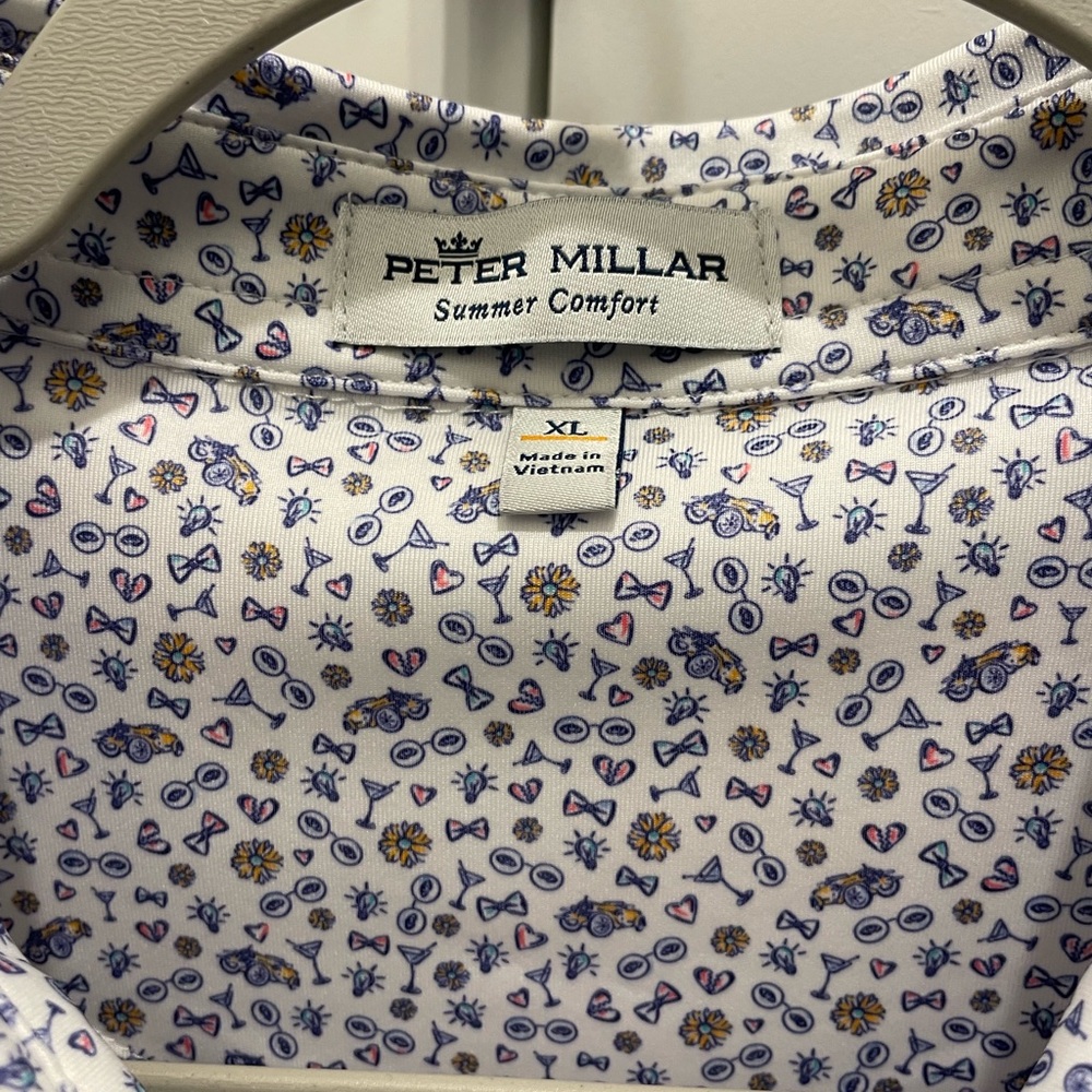 Peter Millar Men’s XL Drink White and Blue Pattern Polo Shirt like new - Picture 3 of 4